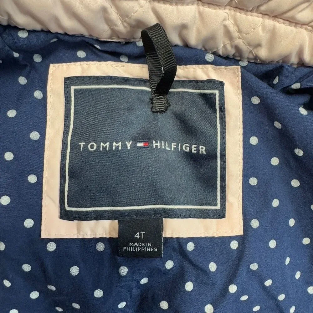 Tommy Hilfiger Pink Jacket Girls 4T Quilted Hooded Preppy Fall School Winter
